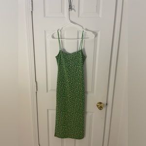 Zara green dotted body con midi dress